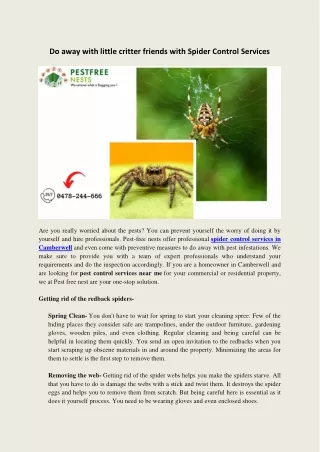 Do away with little critter friends with Spider Control Services