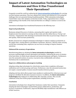 impact of latest automation technologies