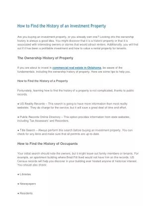 How to Find the History of an Investment Property