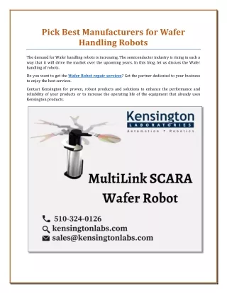 pick best manufacturers for wafer handling robots