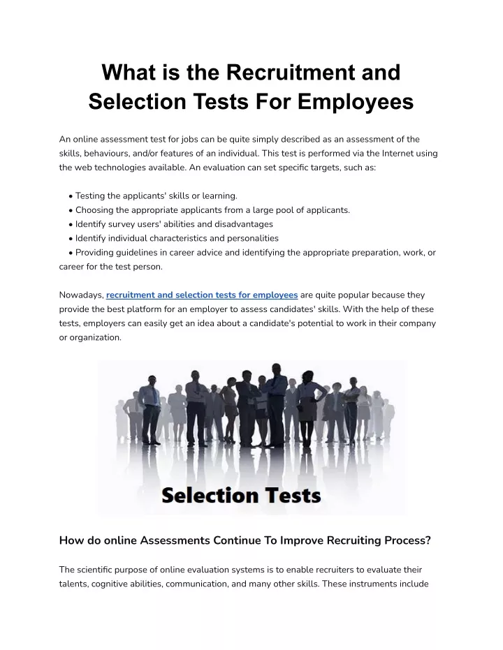 what is the recruitment and selection tests