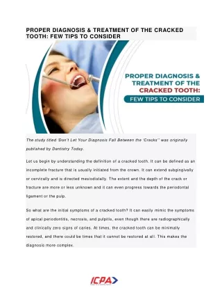 Proper Diagnosis & Treatment of the Cracked Tooth: Few Tips to Consider - ICPA H