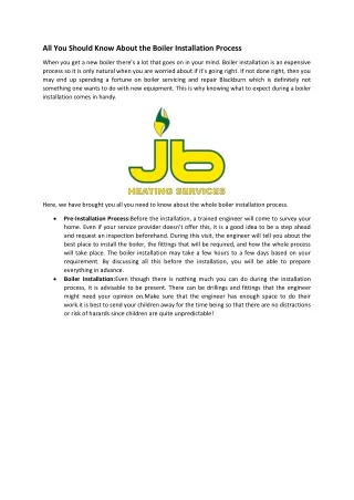 all you should know about the boiler installation