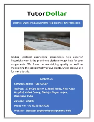 electrical engineering assignments help experts