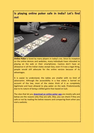Is playing online poker safe in India