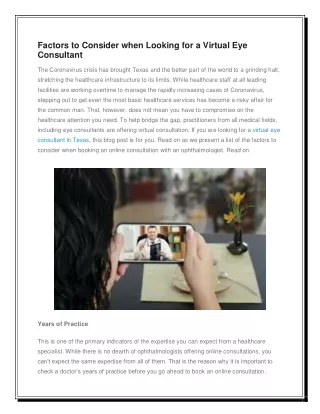 Factors to Consider when Looking for a Virtual Eye Consultant