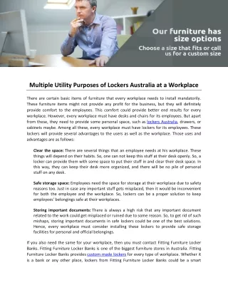 Multiple Utility Purposes of Lockers Australia at a Workplace