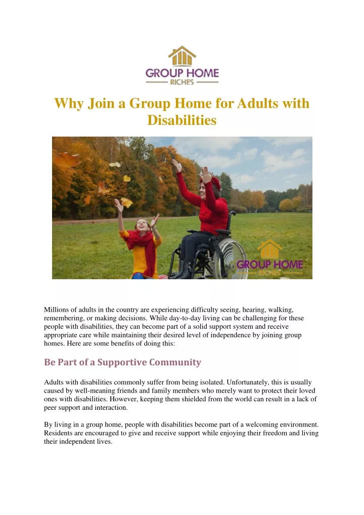 why join a group home for adults with disabilities