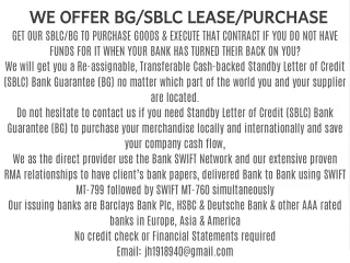we offer bg sblc lease purchase get our sblc