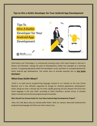 tips to hire a kotlin developer for your android