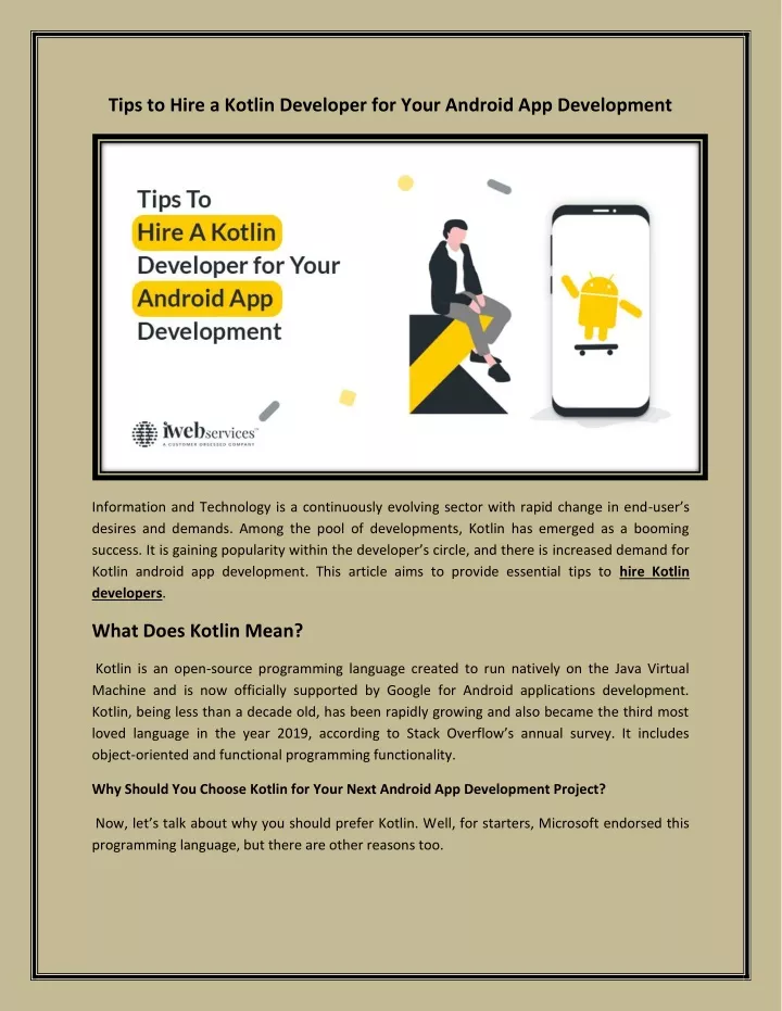 tips to hire a kotlin developer for your android