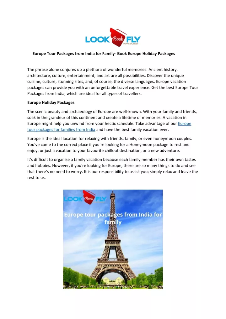 europe tour packages from india for family book