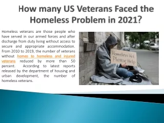 How many US Veterans Faced the Homeless Problem