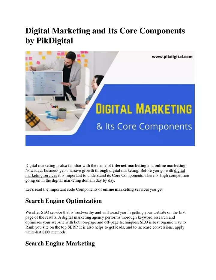 digital marketing and its core components by pikdigital