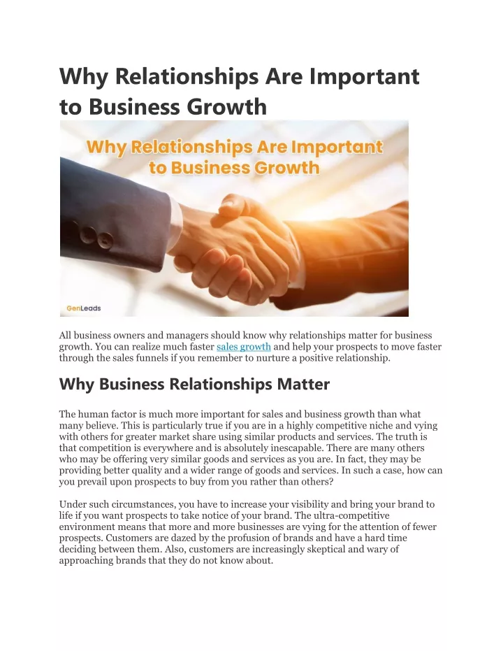 why relationships are important to business growth