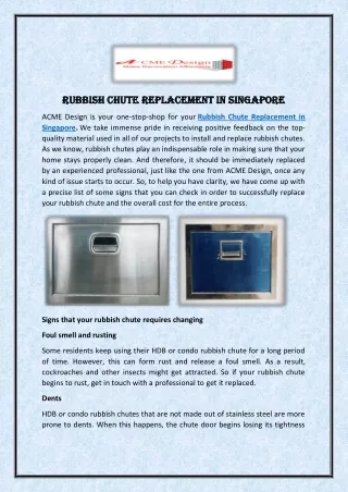 Rubbish Chute Replacement in Singapore