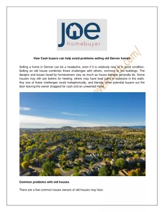 How Cash Buyers Can Help Avoid Problems Selling Old Denver Homes