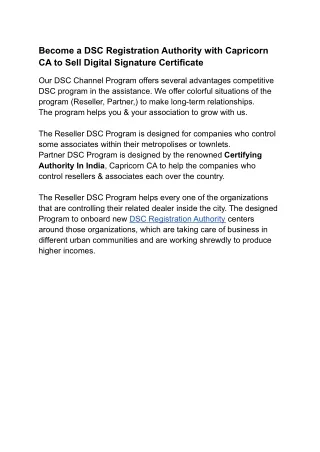 Become a DSC Registration Authority with Capricorn CA to Sell Digital Signature Certificate