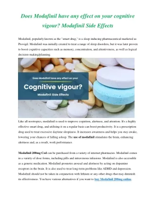 Does Modafinil have any effect on your cognitive vigour? Modafinil Side Effects