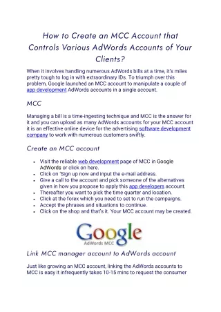 how to create an mcc account that controls