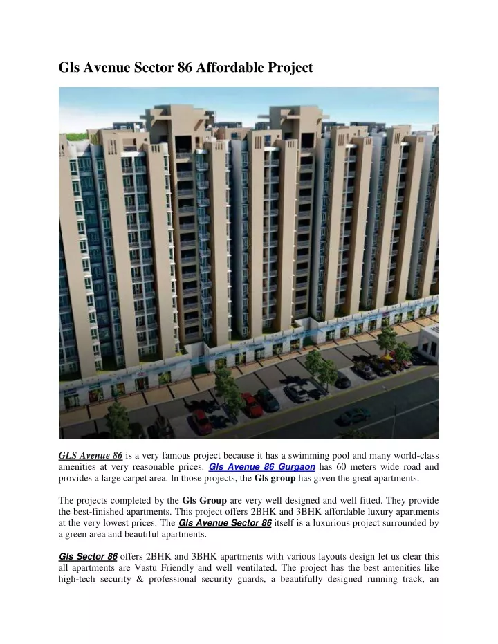 gls avenue sector 86 affordable project