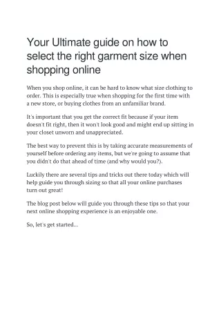 Your Ultimate guide on how to select the right garment size when shopping online