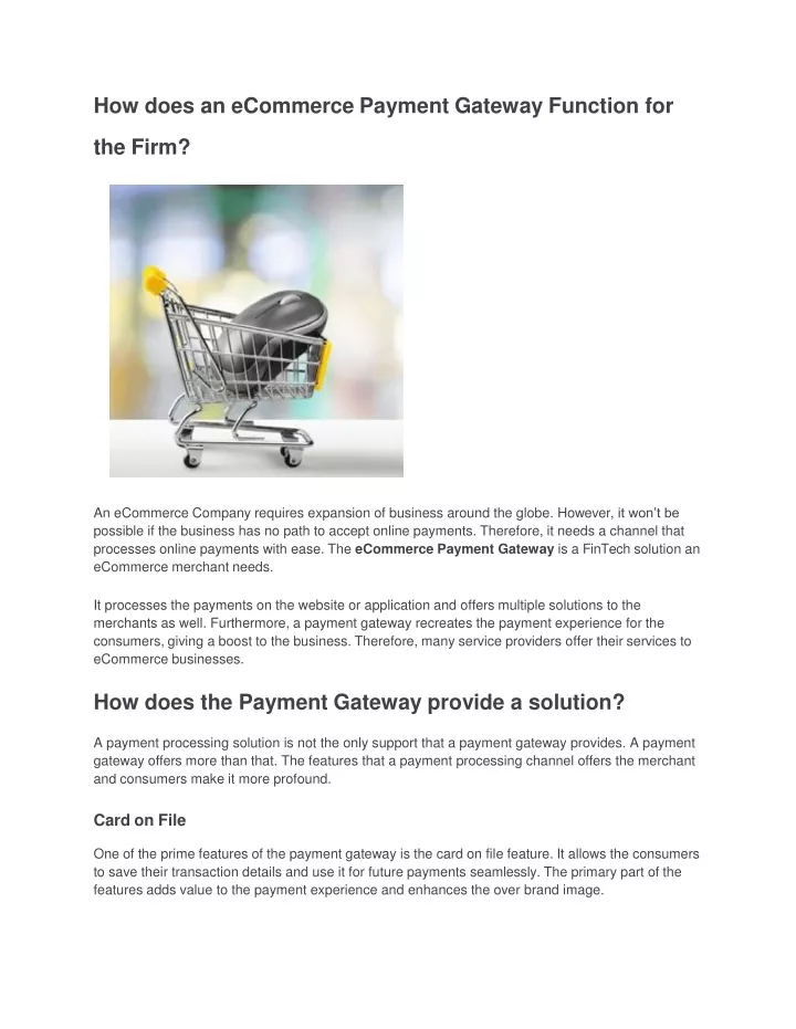 how does an ecommerce payment gateway function