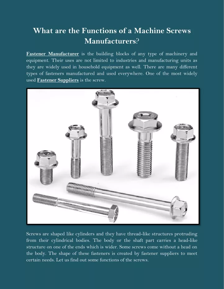 what are the functions of a machine screws