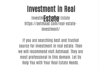 Investment in Real Estate