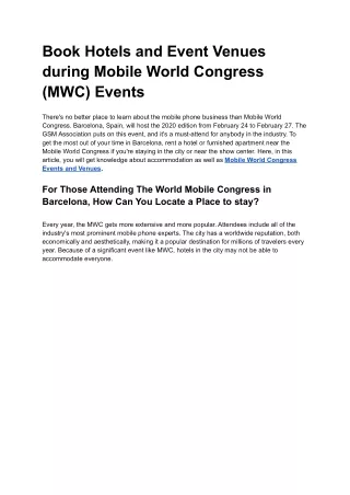 Book Hotels and Event Venues during Mobile World Congress (MWC) Events