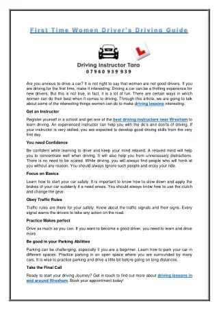 First Time Women Driver’s Driving Guide