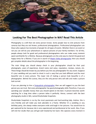 Looking For The Best Photographer In WA? Read This Article