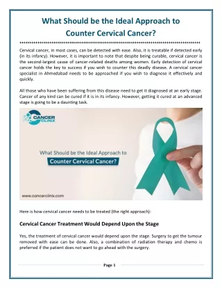 What Should be the Ideal Approach to Counter Cervical Cancer?