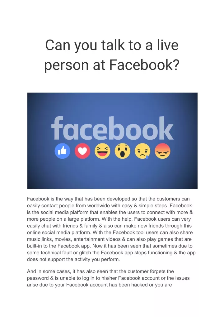 can you talk to a live person at facebook