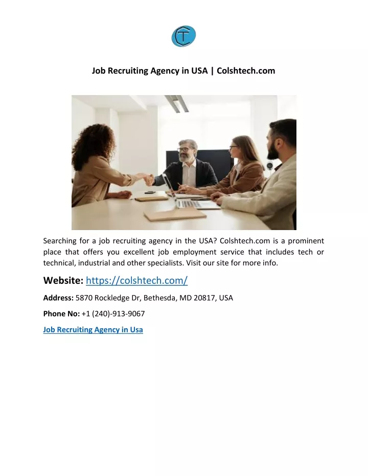 job recruiting agency in usa colshtech com