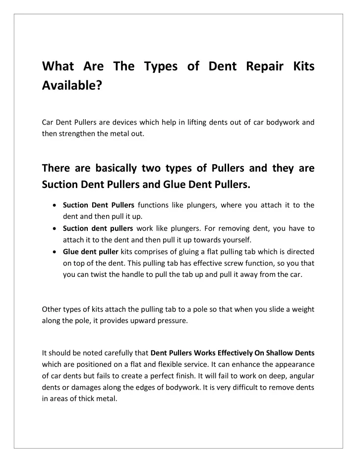 what are the types of dent repair kits available