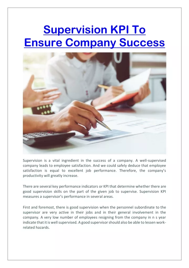 supervision kpi to ensure company success