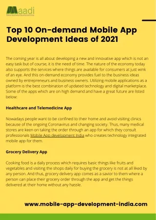 Top 10 On-demand Mobile App Development Ideas of 2021