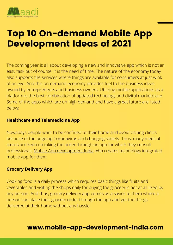 top 10 on demand mobile app development ideas