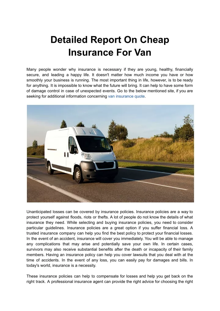 detailed report on cheap insurance for van