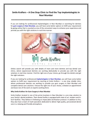Smile Krafters – A One Stop Clinic to Find the Top Implantologists in Navi Mumbai