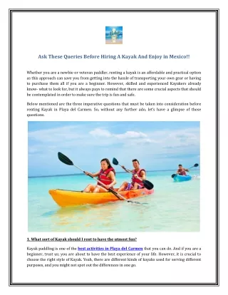 Ask These Queries Before Hiring A Kayak And Enjoy in Mexico!!