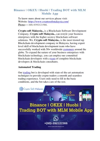 binance okex huobi trading bot with mlm mobile app