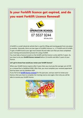 Is your Forklift licence got expired, and do you want Forklift Licence Renewal!