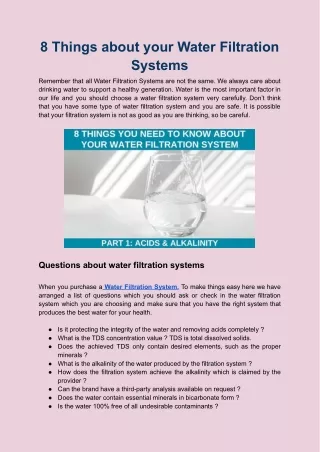 8 Things about your Water Filtration Systems