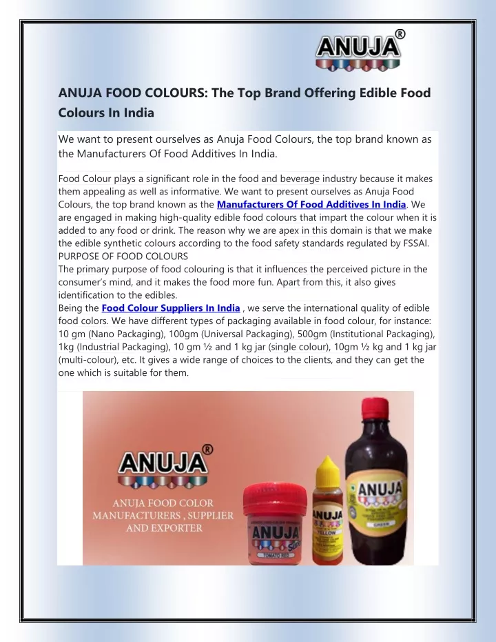 anuja food colours the top brand offering edible