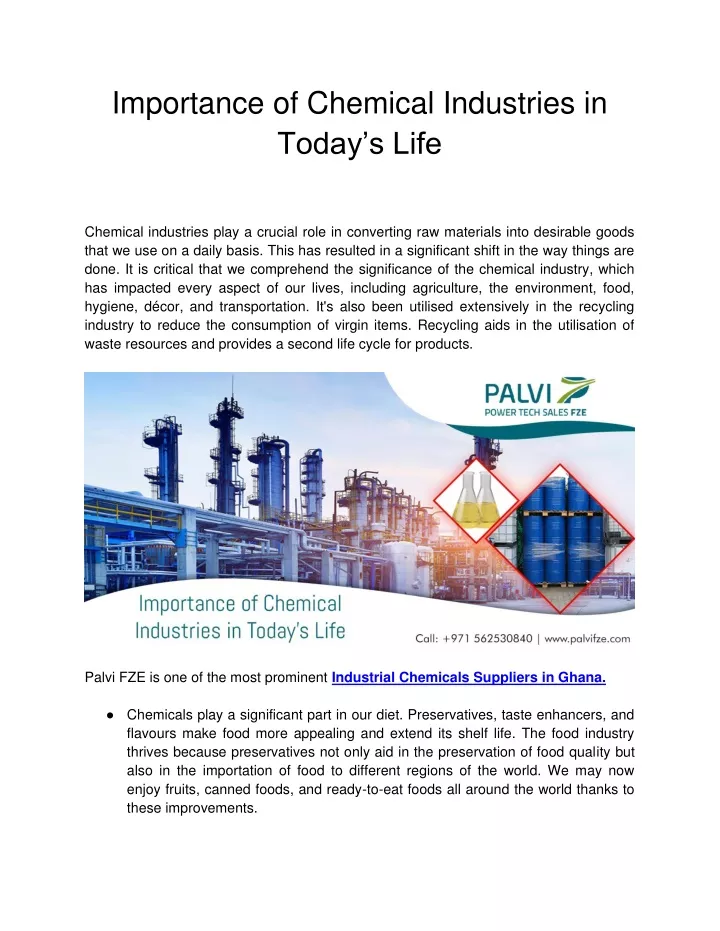 importance of chemical industries in today s life