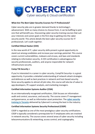 What Are The Best Cyber Security Courses For IT Professionals?