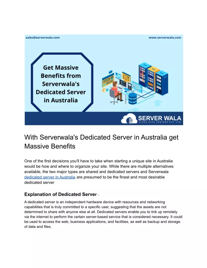 with serverwala s dedicated server in australia