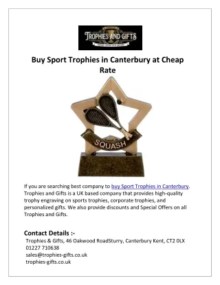 Buy Sport Trophies in Canterbury at Cheap Rate